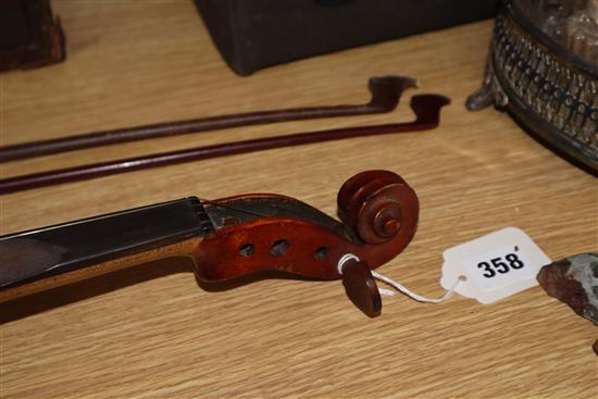 A French violin labelled J.B. Henry a Paris 1823 and two bows